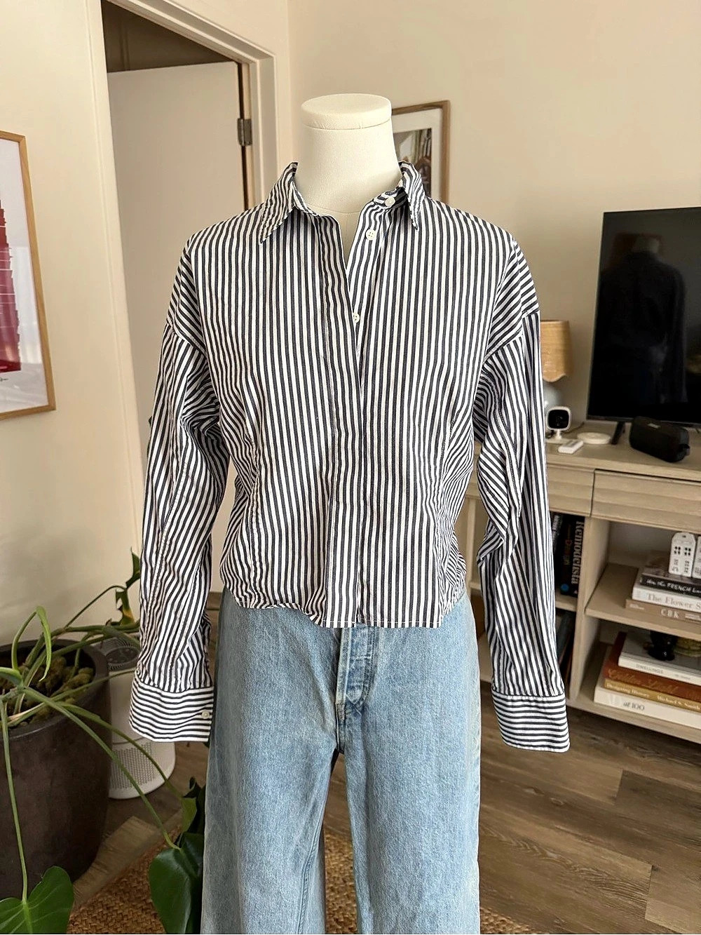 J.Crew Esme cropped button-up shirt in striped cotton poplin Striped Button-Up
